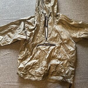 Gap Womens Windbreaker Hoodie Jacket Grey Quarter Zip Pouch 100% Nylon Size M‎